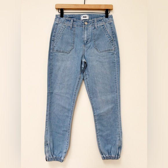 Paige Mayslie Jogger Denim Banded Bottom Hem Jeans size 25 - Picture 2 of 10